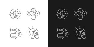 Logical and rational thinking linear icons set for dark and light mode vector
