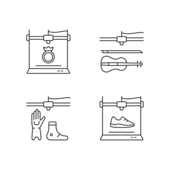 Building 3d objects process linear icons set vector