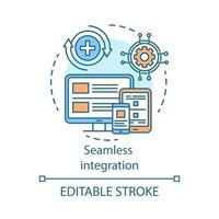 Seamless integration concept icon. Referral marketing idea thin line illustration. Smm, social networking. Responsive website, app design. Vector isolated outline drawing. Editable stroke