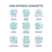 Corporate social responsibility offence blue concept icons set vector