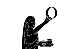 hand drawn character silhouette of karwa chauth couple, Happy karva chauth- hand drawn character silhouette of couple cebrating karwa chauth. vector