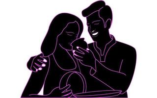 hand drawn character silhouette of karwa chauth couple, Happy karva chauth- hand drawn character silhouette of couple cebrating karwa chauth. vector