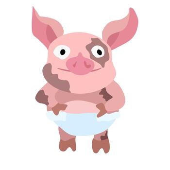 cartoon drawing. crazy pig in diapers vector