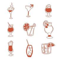 Selección de bebidas alcohólicas de imágenes simples doodle vector