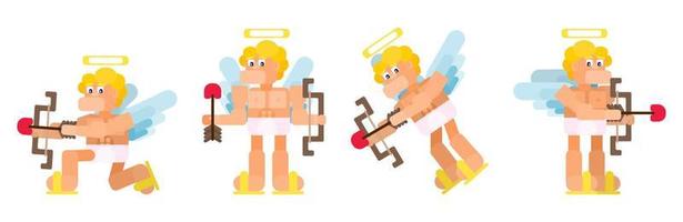 flat funny cupid set in different poses vector