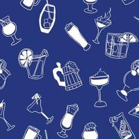 seamless blue pattern with doodles of alcohol vector