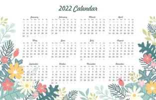 2022 Calendar Template with Beautiful Pastel Floral Arrangement vector