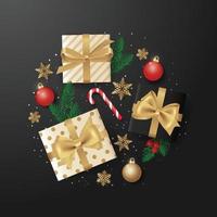 hermosa composición de caja de regalo y elementos navideños vector