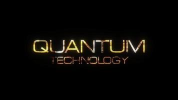 texto de tecnologia quântica ouro com título de loop de efeito de falha em fundo preto. video