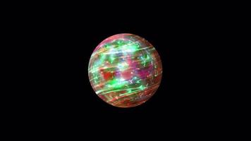 Esfera atómica de plasma mágico con líneas de energía de colores que se mueven.