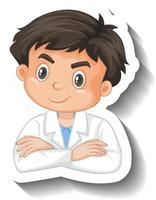 Scientist student boy cartoon character sticker vector