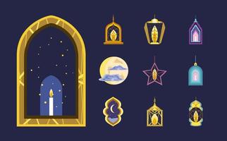 arabian lantern icon collection vector