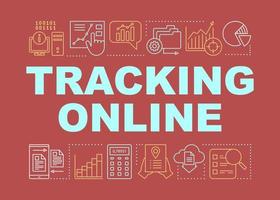 Tracking online red word concepts banner. Search optimization, data organization management Presentation, website. Isolated lettering typography idea with linear icons. Vector outline illustration