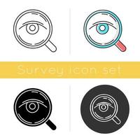 Analysis icon. Public opinion. Research. Consumer review. Customer satisfaction. Feedback. Evaluation. Observation. Glyph design, linear, chalk and color styles. Isolated vector illustrations