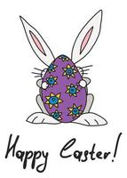 poster rabbit and egg easter holiday. doodle new vector