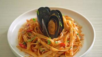 spagettipasta med musslor eller musslor och tomater video