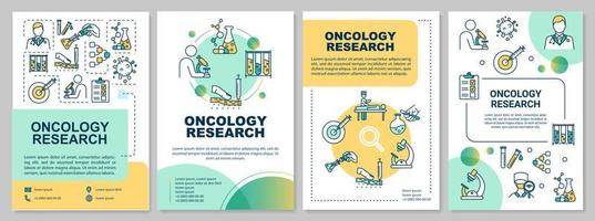 Plantilla de folleto de investigación en oncología. exámenes de laboratorio de cáncer. folleto, folleto, impresión de folletos, diseño de portada con iconos lineales. diseños vectoriales para revistas, informes anuales, carteles publicitarios vector