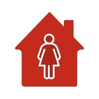 Resident, tenant, owner glyph color icon. House with woman. Silhouette symbol on white background. Negative space. Vector illustration