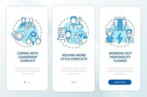 Dealing with team conflicts blue onboarding mobile app page screen vector