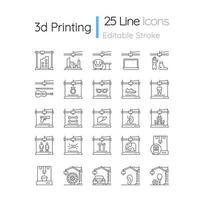 3d printing technology linear icons set vector