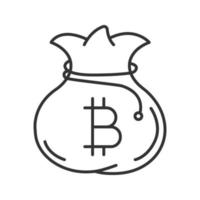 Bitcoin bag linear icon. Thin line illustration. Cryptocurrency. Money bag. Contour symbol. Vector isolated outline drawing