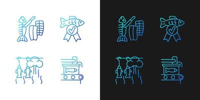 Fish products preparation gradient icons set for dark and light mode vector
