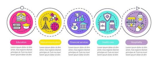 plantilla de infografía de vector de servicios sociales. elementos de diseño de presentación de negocios. visualización de datos con cinco pasos y opciones. gráfico de la línea de tiempo del proceso. diseño de flujo de trabajo con iconos lineales