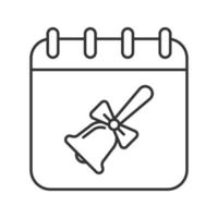 September 1st linear icon. Thin line illustration. Calendar page with school bell with ribbon. Contour symbol. Vector isolated outline drawing. Editable stroke