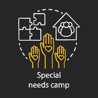 Special needs volunteer, helper camp chalk concept icon. Summer handicapped, charity club, community idea. Social aid, assistance organisation. Vector isolated chalkboard illustration