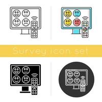 icono de encuesta de calificación de canal de televisión. opinión emocional. revisión del consumidor. investigación social. la satisfacción del cliente. realimentación. diseño de glifos, estilos lineales, de tiza y de color. ilustraciones vectoriales aisladas vector