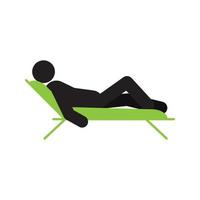 Man lying in a deck-chair silhouette icon. Taking rest. Relaxing. Isolated vector illustration