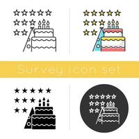 High rating icon. Consumer review, opinion. Testimonial. Customer satisfaction. Event evaluation survey. Positive feedback. Glyph design, linear, chalk and color styles. Isolated vector illustrations