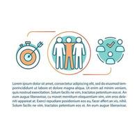 Plantilla de vector de página de artículo de actividades de trabajo en equipo. formación de equipos. folleto, revista, elemento de diseño de folleto con iconos lineales y cuadros de texto. diseño de impresión. ilustraciones de concepto con espacio de texto