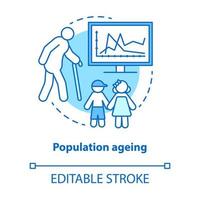 Population ageing concept icon. Elderly people number increasing on planet idea thin line illustration. Demographic problems with lack of youth. Vector isolated outline drawing. Editable stroke