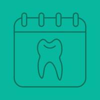 Dentist reception days schedule linear icon. Calendar page with human tooth. Thin line outline symbols on color background. Vector illustration