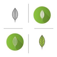 Walnut leaf icon. Flat design, linear and color styles. Isolated vector illustrations