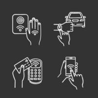 NFC technology chalk icons set vector