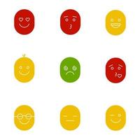 Smiles glyph color icon set. Silhouette symbols on white backgrounds. Good and bad mood. In love, kissing, laughing, dizzy, clever, serious, winking faces. Negative space. Vector illustrations