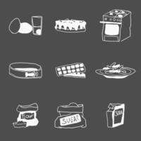 all baking ingredients and inventory doodles vector