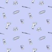 medical doodles pattern with hatching on purple new vector