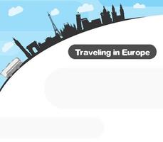 travel around europe by bus to the sights. flat vector