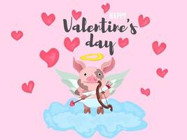 cartel del día de san valentín cupido en una nube vector