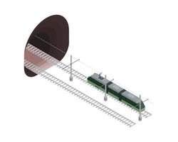 un tranvía sobre rieles conduce a un vector de túnel oscuro