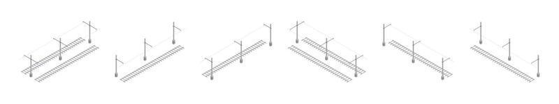 Carriles de tranvía y línea de contacto eléctrico. isometrico vector