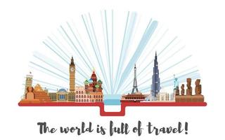 around the world book with countries landmarks new vector