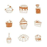 Doodle elementos de dulces de repostería con crema vector