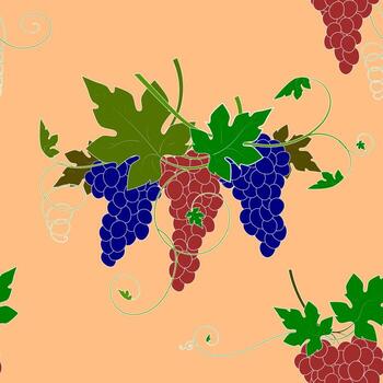 Patrón de damasco sin fisuras con racimo de vector de uva