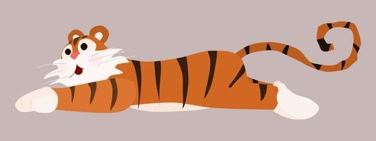 lazy tiger lies on the ground bright character new vector