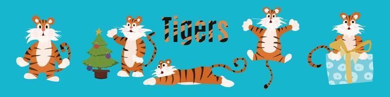 bright tigers simple characters compilation. flat vector