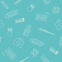 turquoise pattern with pills and remedies. sketch vector